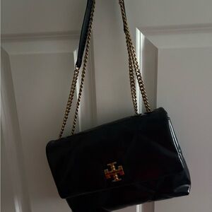 Tory Burch Black Quilted Shoulder Bag with Gold Chain